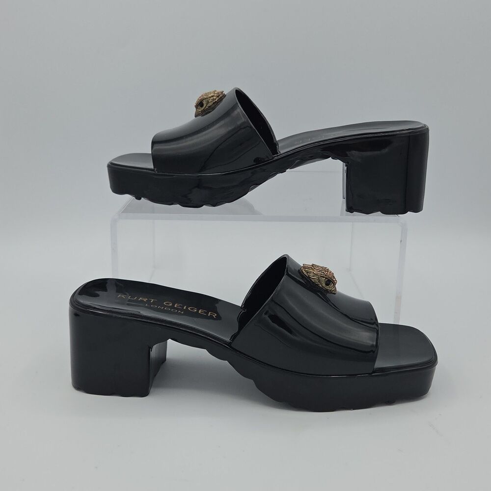 Kurt Geiger London Maddie Block Heel Sandals Black Slip On Womens Size 6 EU 36